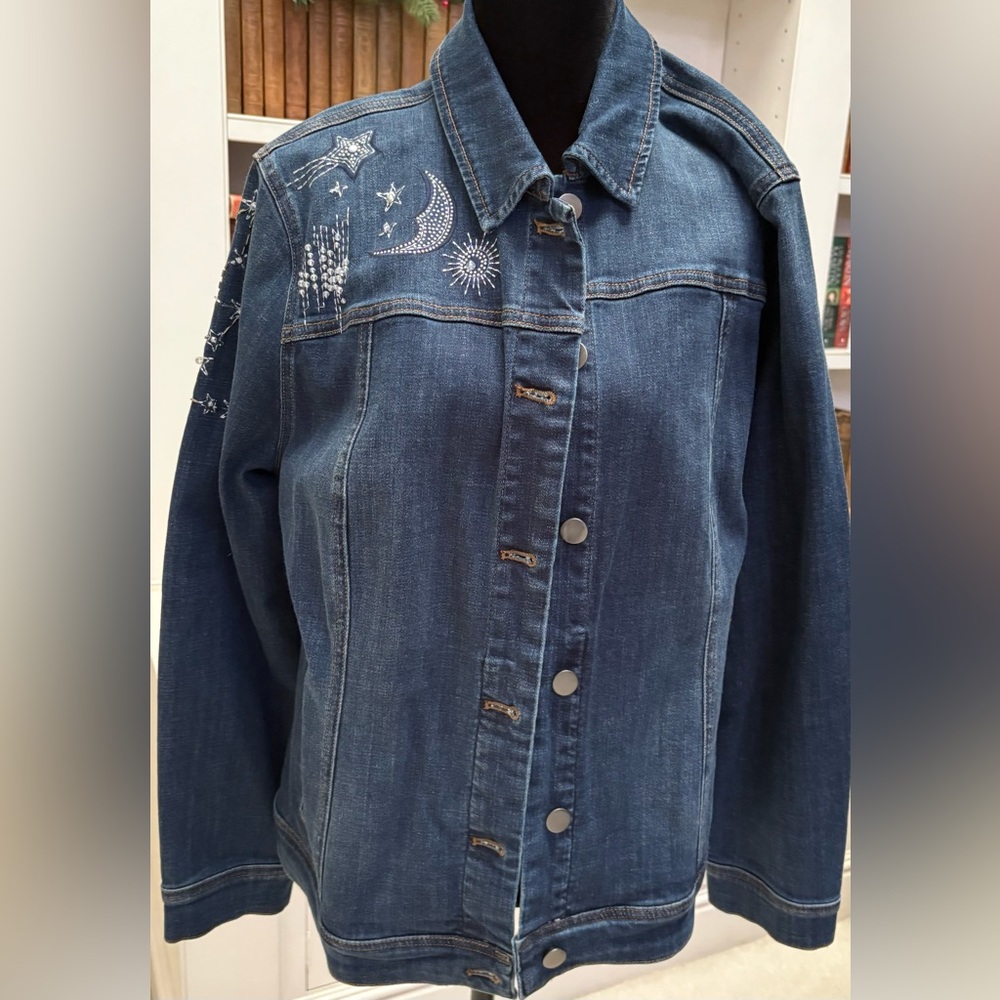 Chico's Blue Jean Jacket with Silver Embellishments
